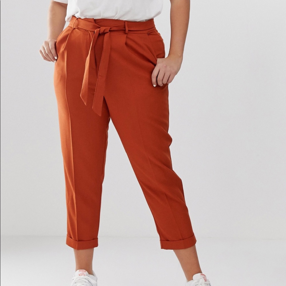 ASOS DESIGN Curve woven peg pants with obi tie